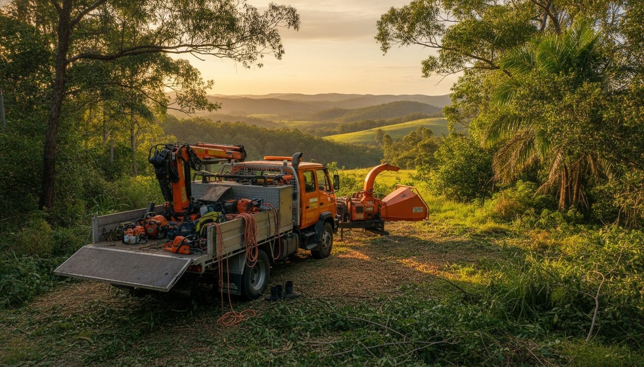 Hills District Arborist work truck and wood chipper on site in the Hills District